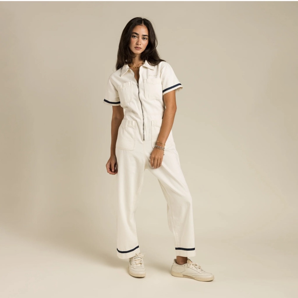 White Jumpsuit with Black Trim